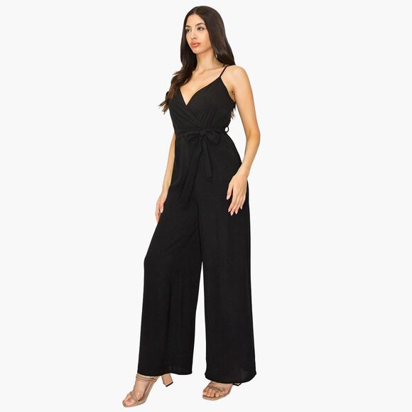 NWT VICI Sleeveless V-Neck Wrap Jumpsuit with Tie Waist (Black | Size S) - Picture 2 of 6